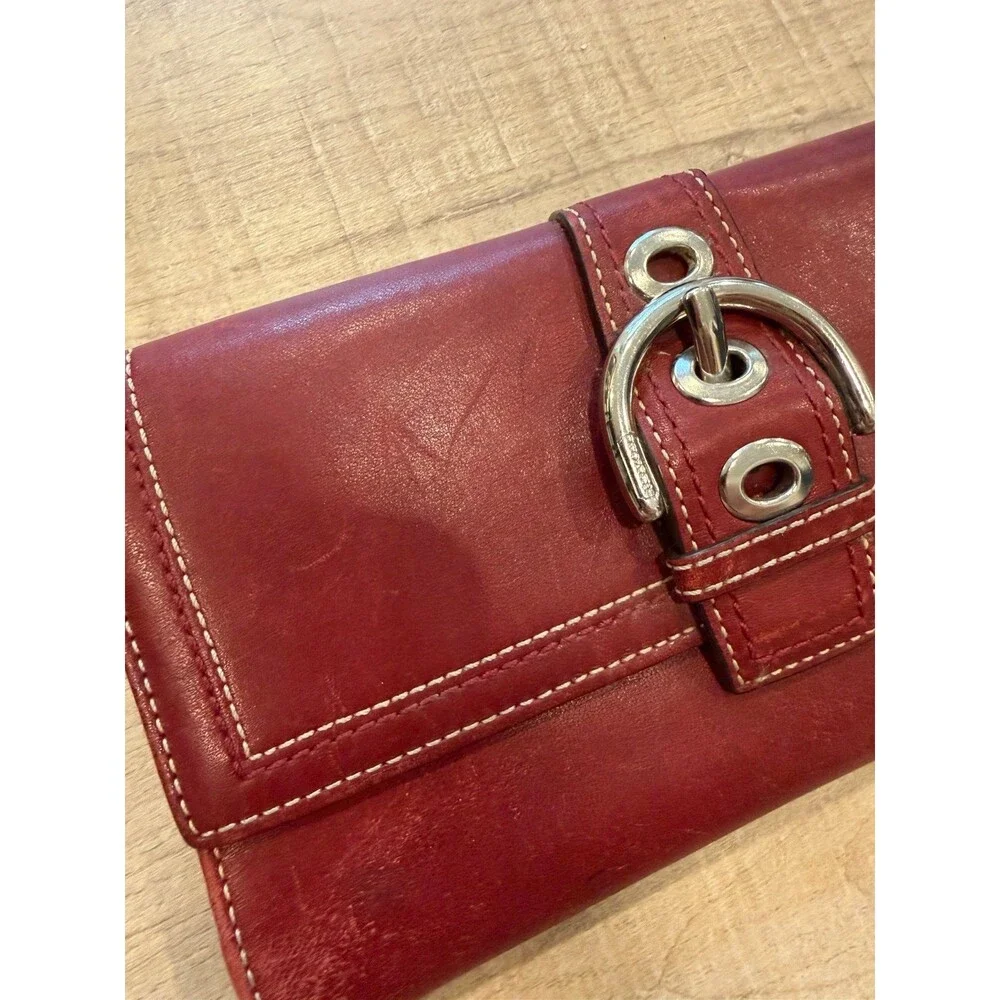 Coach Soho Legacy Burgundy Leather Checkbook Wallet Turnlock Organizer
